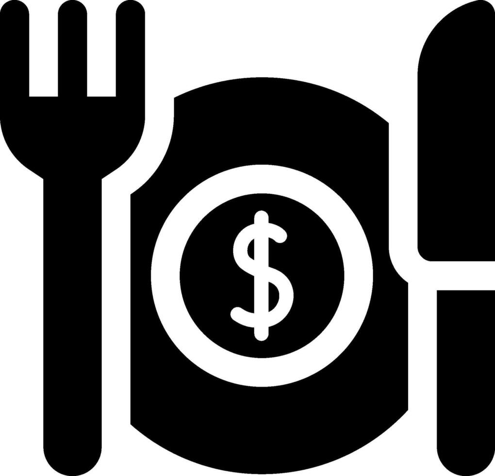 A black and white image of a fork and knife with a dollar sign vector