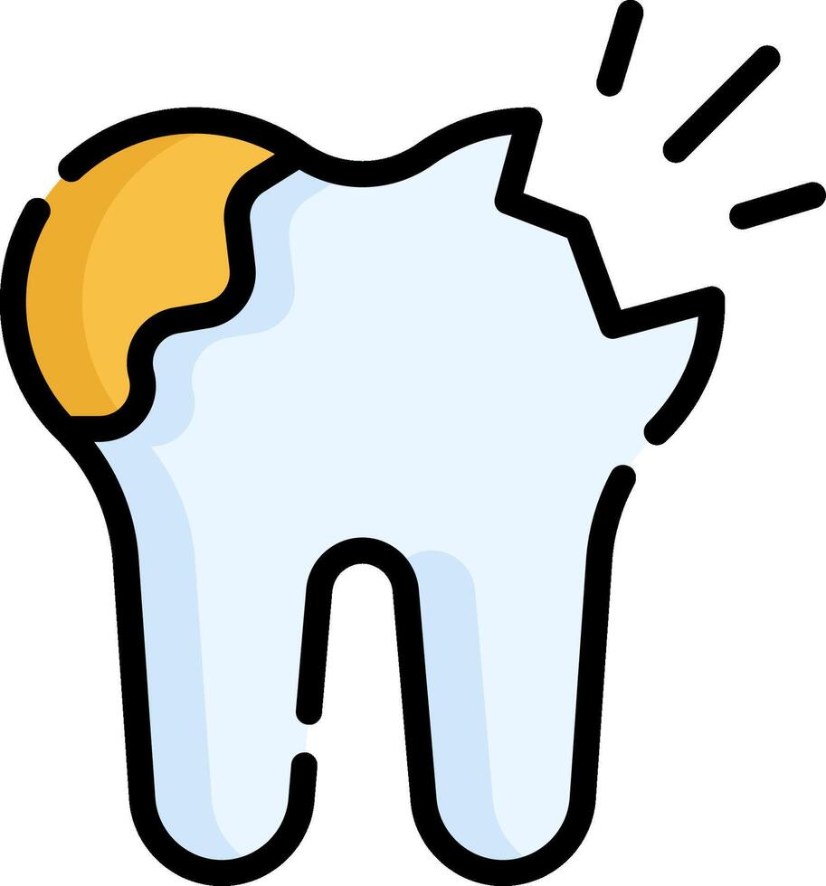 A tooth with a broken tooth and a yellow piece of fruit vector