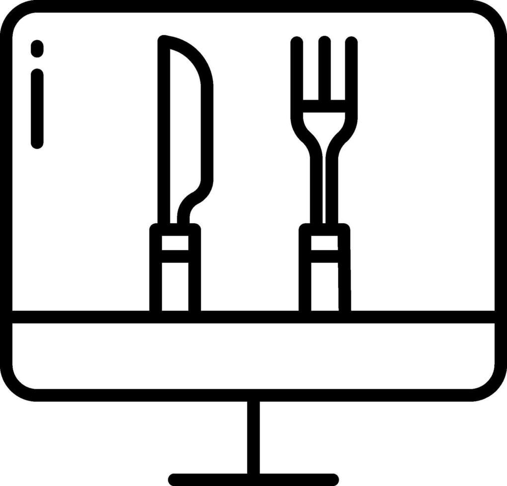 A black and white image of a knife and fork on a monitor vector