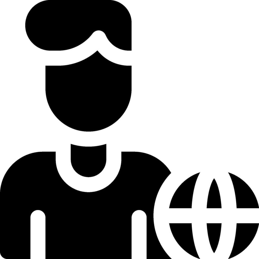 A man holding a globe icon vector