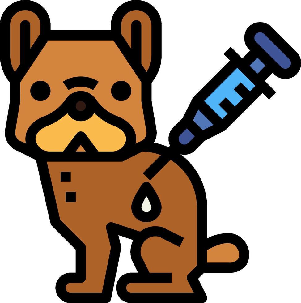 A cartoon dog with a syringe in its mouth vector