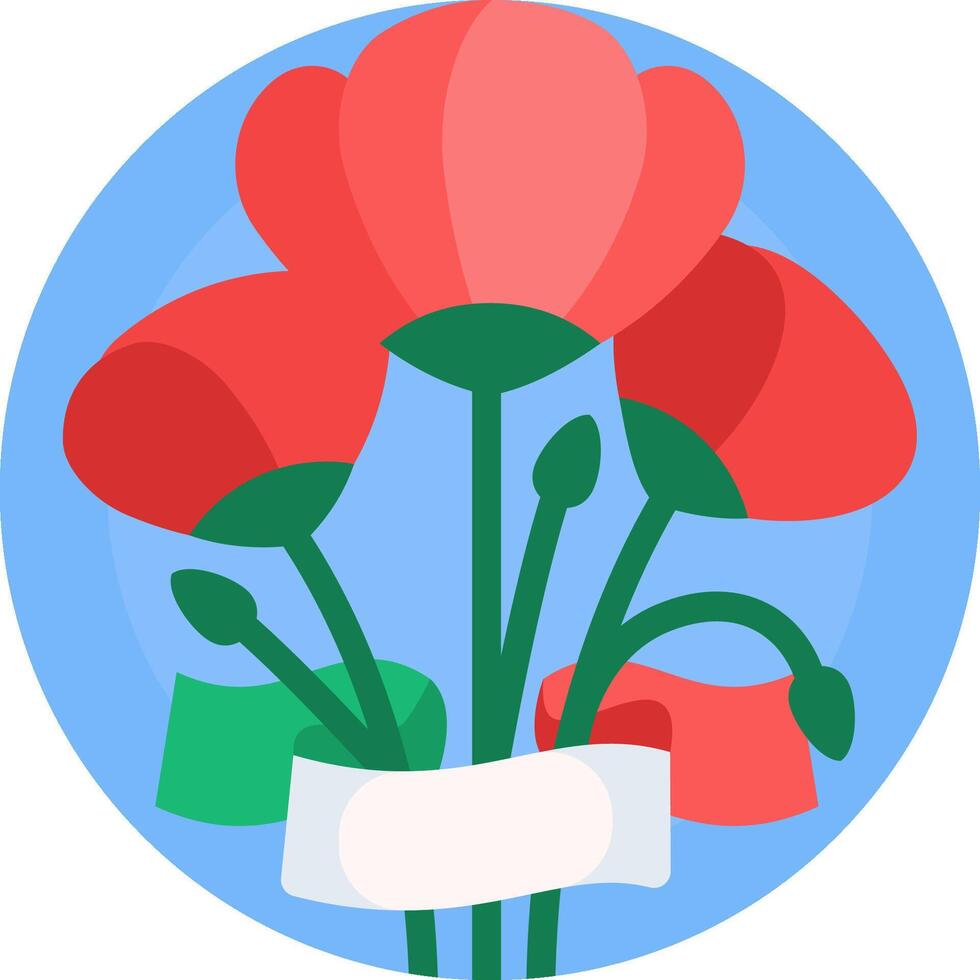 A round icon with red flowers and green leaves vector