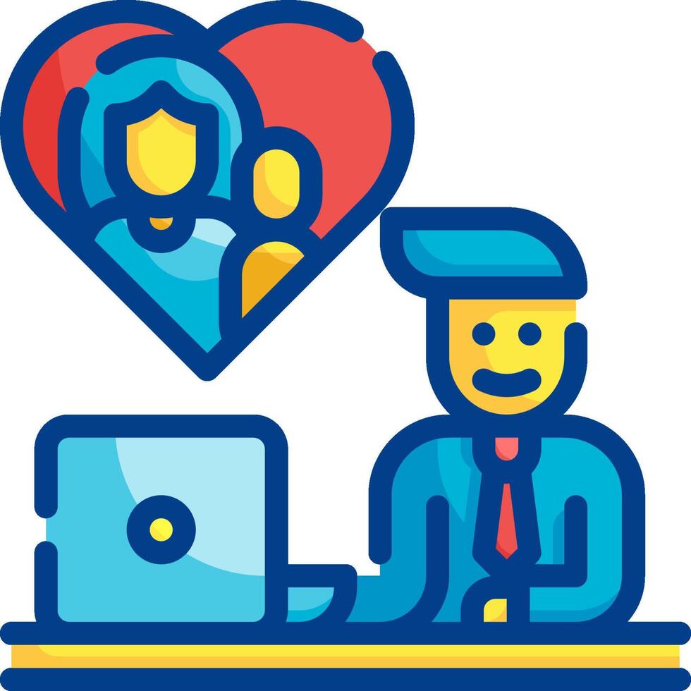 A man sitting at a desk with a laptop and a heart vector