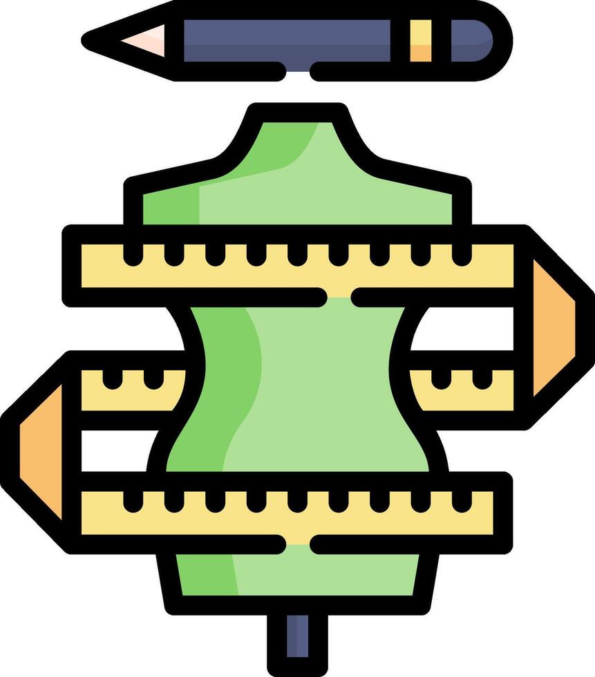 A green dress form with a pencil and ruler vector