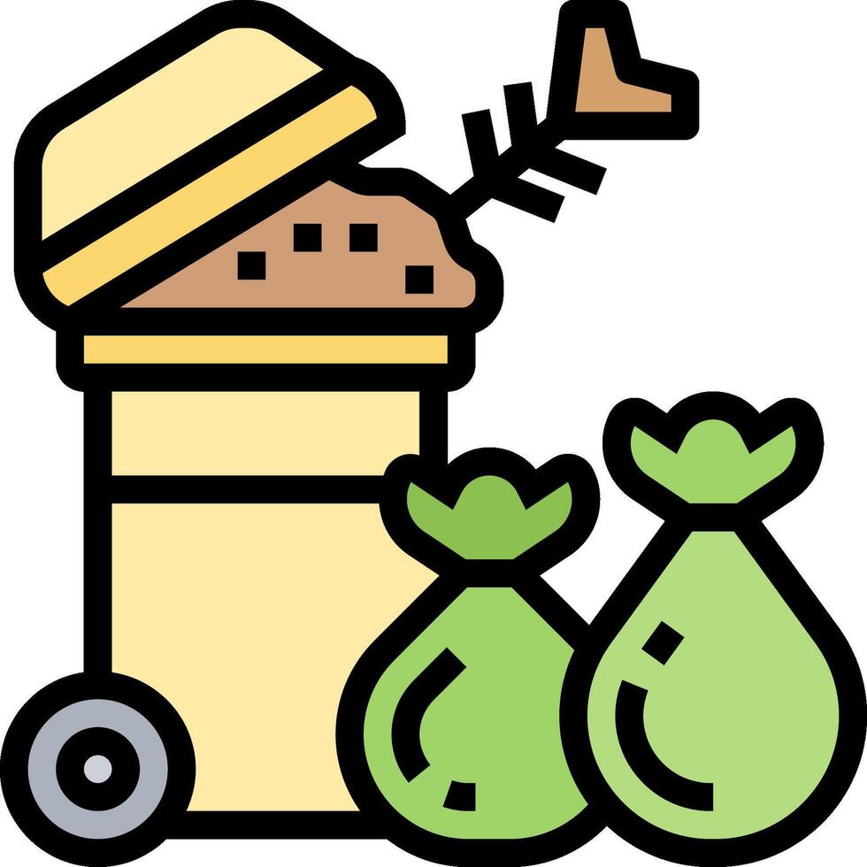 Garbage can with money and a shovel vector
