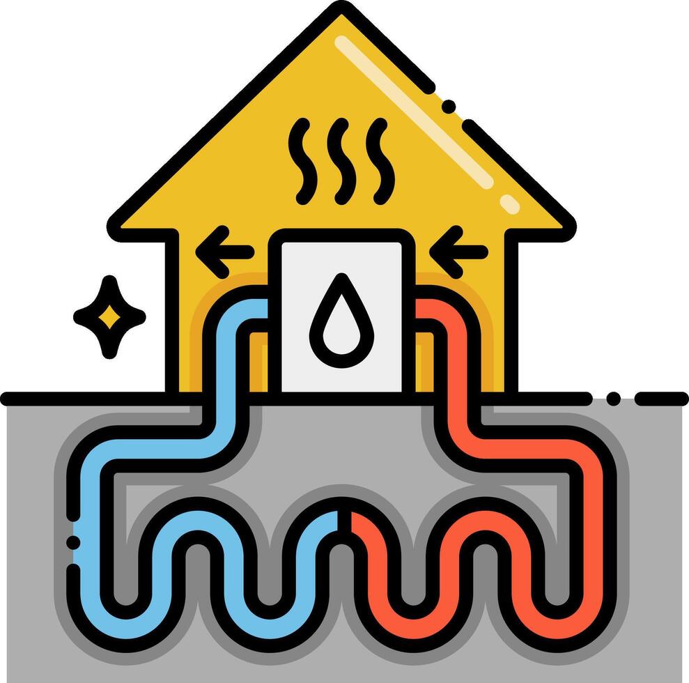 A house with a heating system and a water heater vector