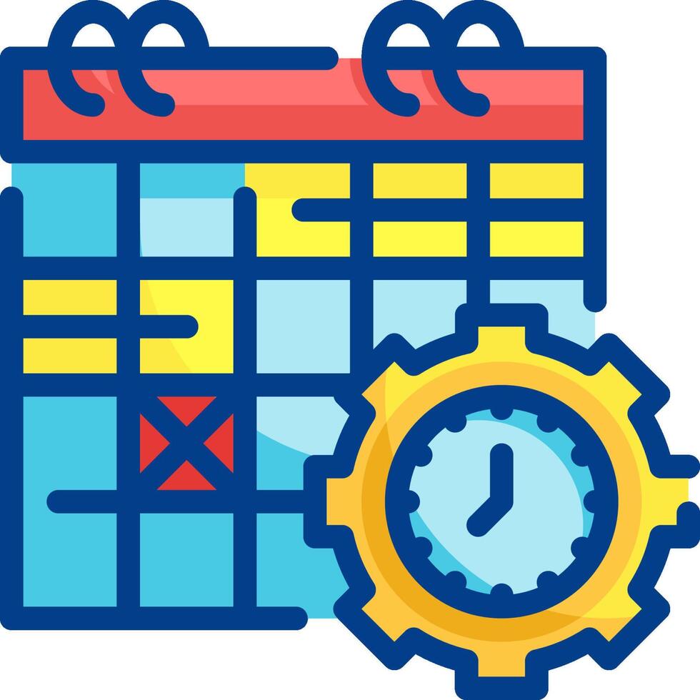 A calendar and clock icon with gears vector