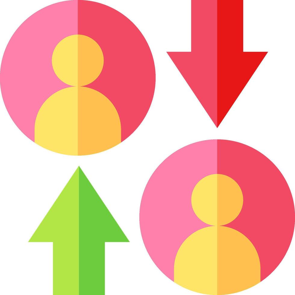 Four people are shown in different colors and arrows vector