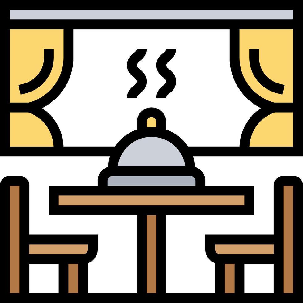 A restaurant table and chairs with a tablecloth vector