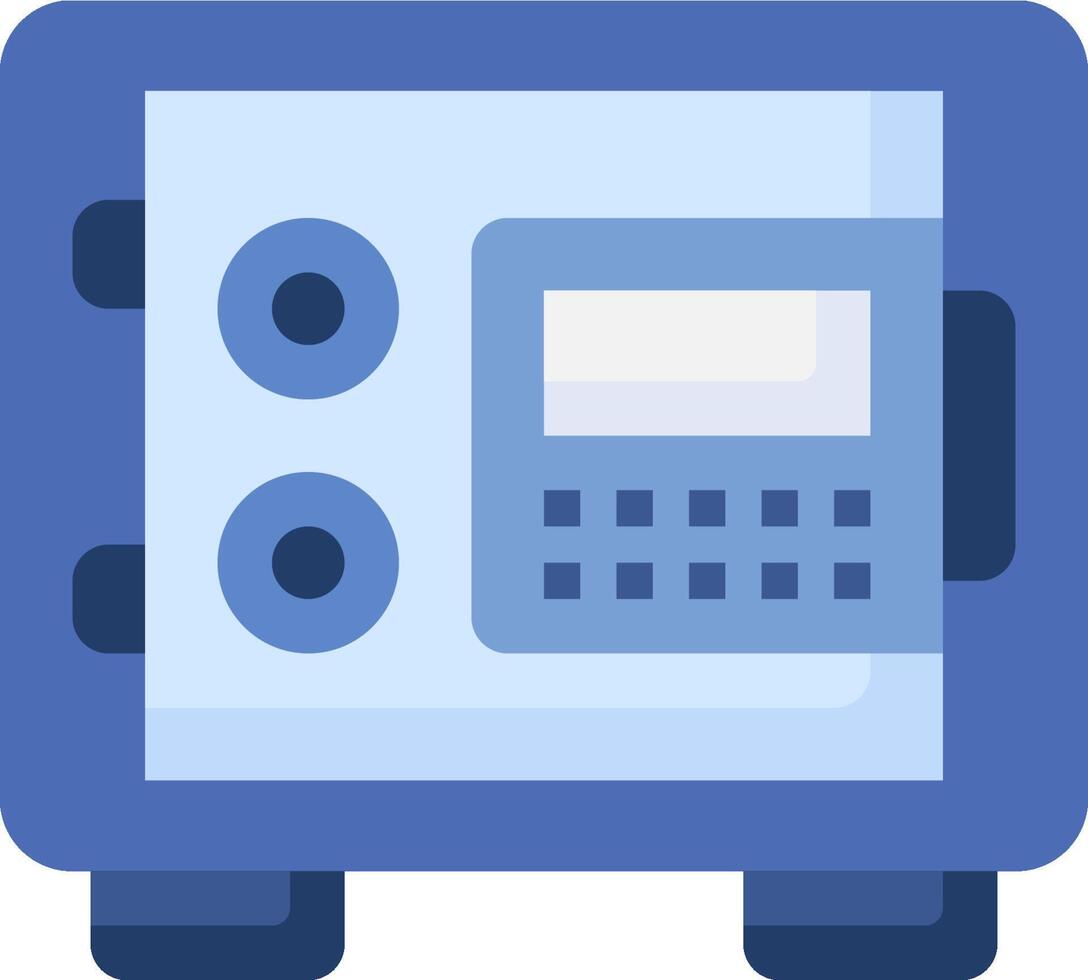 A blue safe box with a keyboard and a computer vector