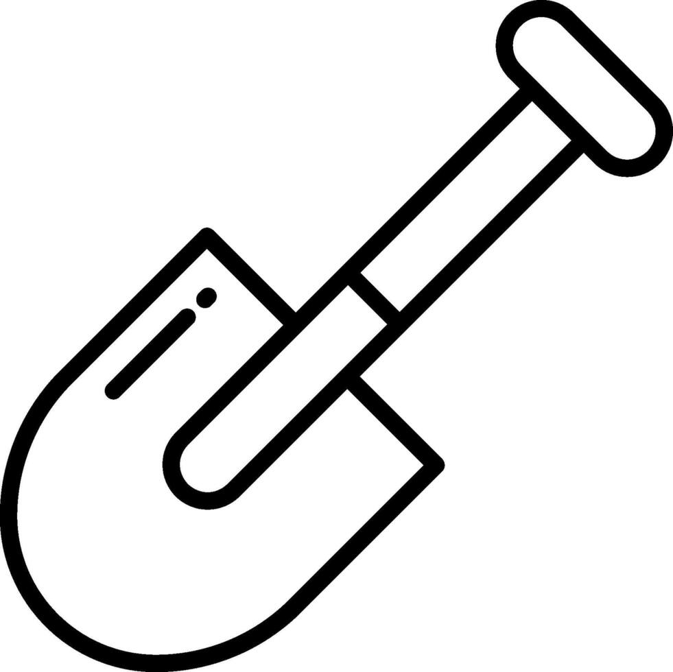 A black and white outline of a shovel vector