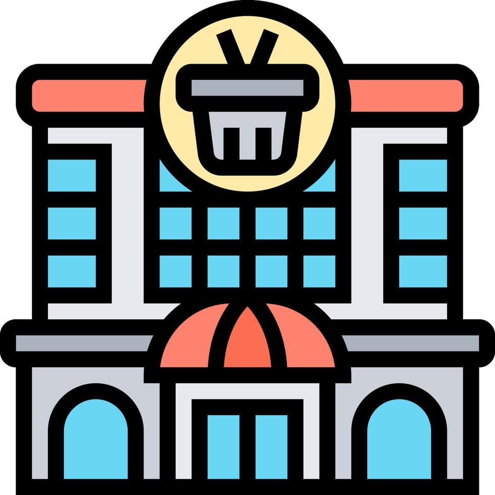 A building with a shopping basket on top vector
