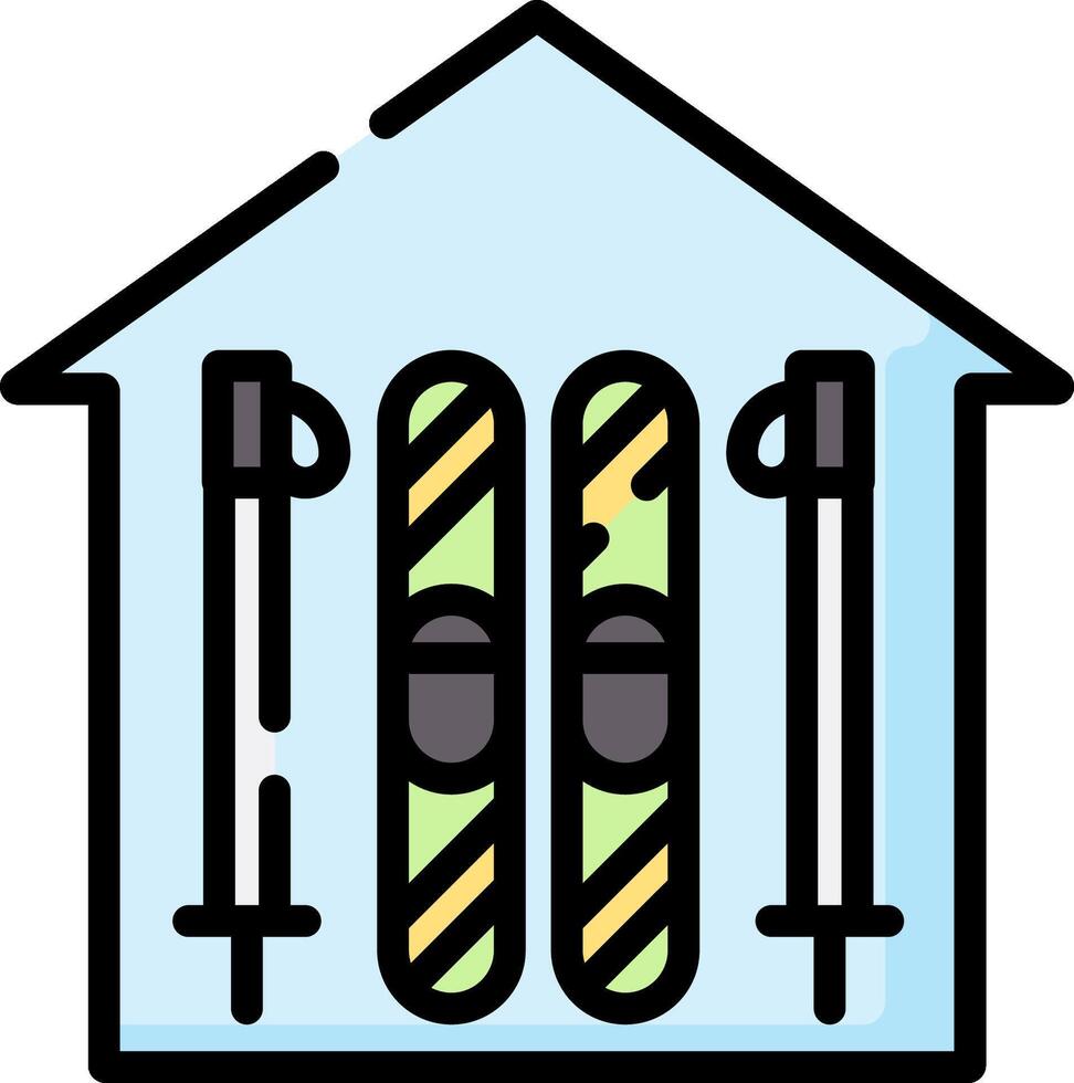 A house with skis and poles inside vector
