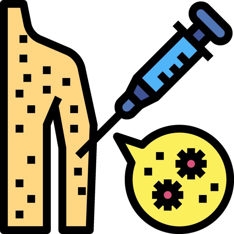A syringe and a needle are next to a foot vector