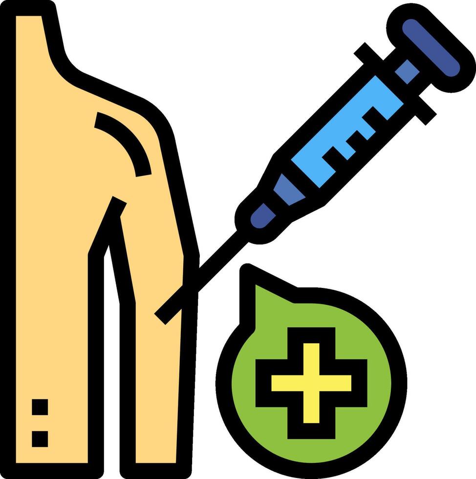 A syringe and a green pill next to a man's arm vector