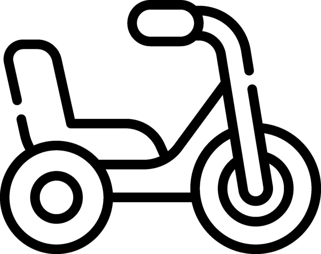 A black and white line drawing of a tricycle vector