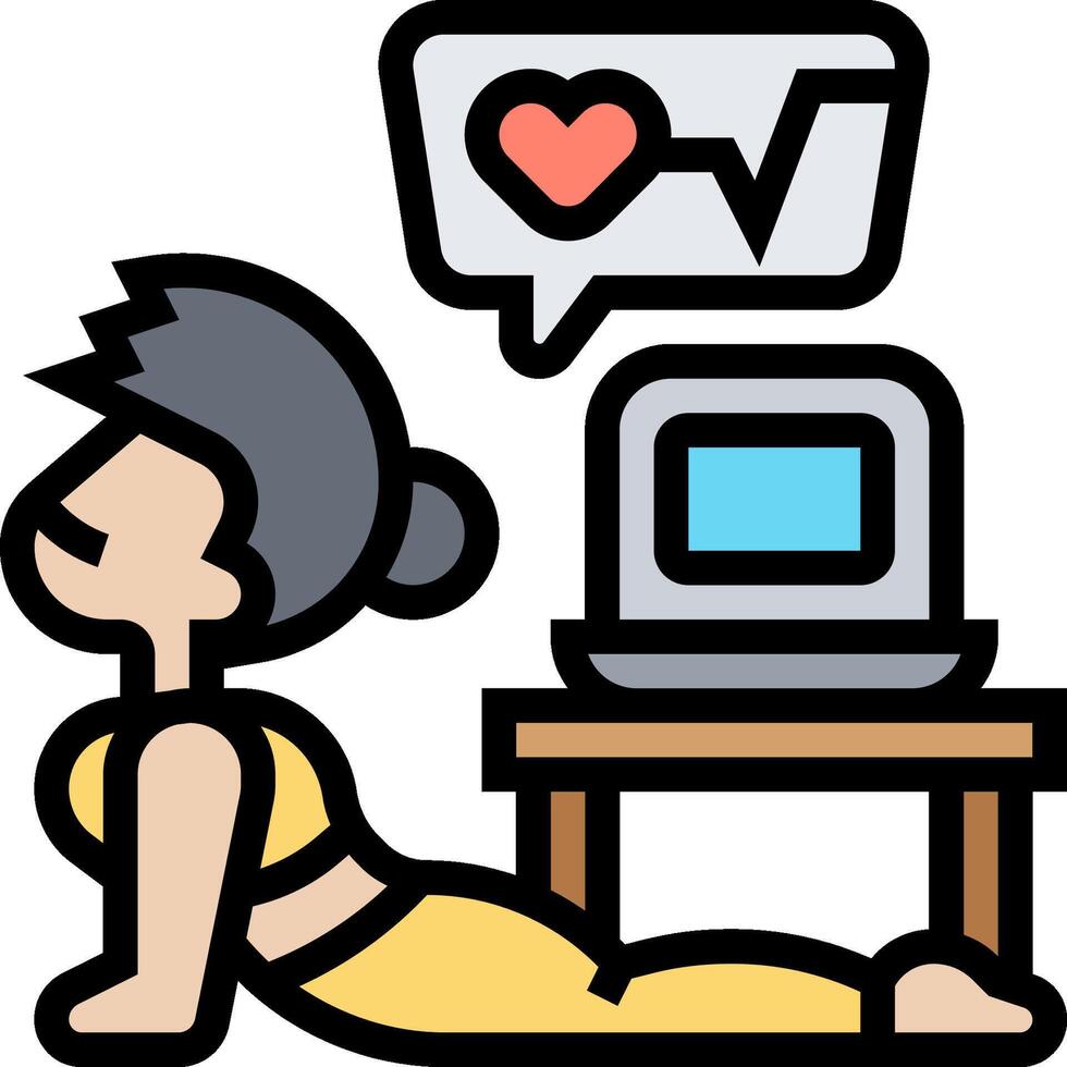 A woman is doing yoga in front of a computer vector
