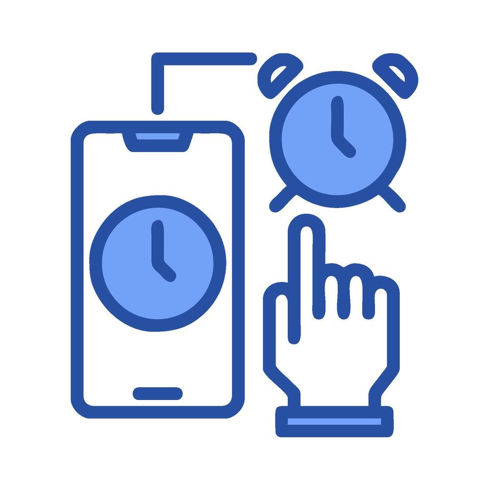 a hand pointing to a phone with an alarm clock vector