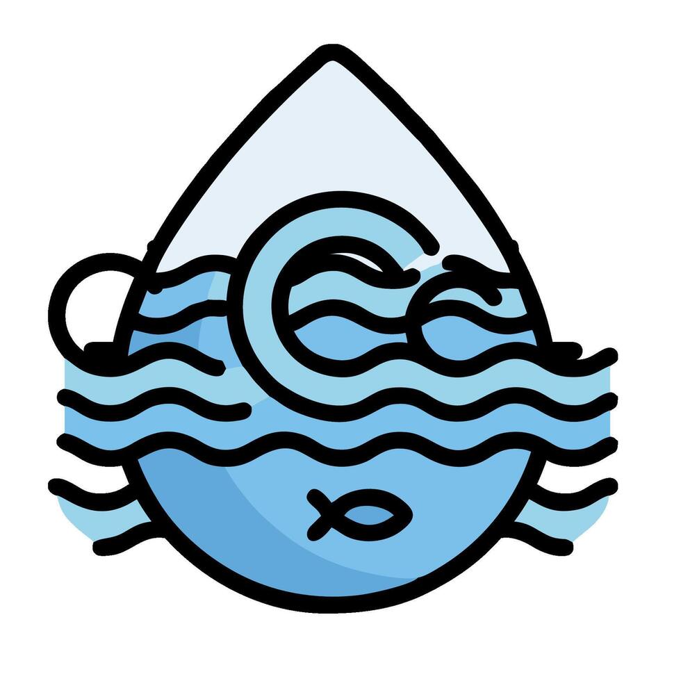 A blue water drop with a fish in it vector
