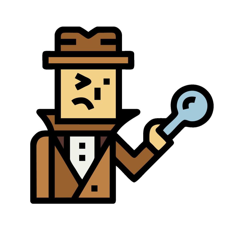 A cartoon man in a hat and suit holding a magnifying glass vector