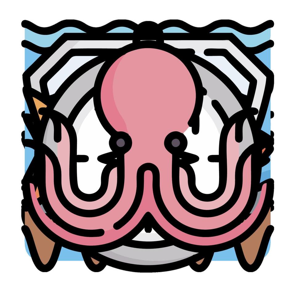 An octopus is sitting in a boat with a clock vector
