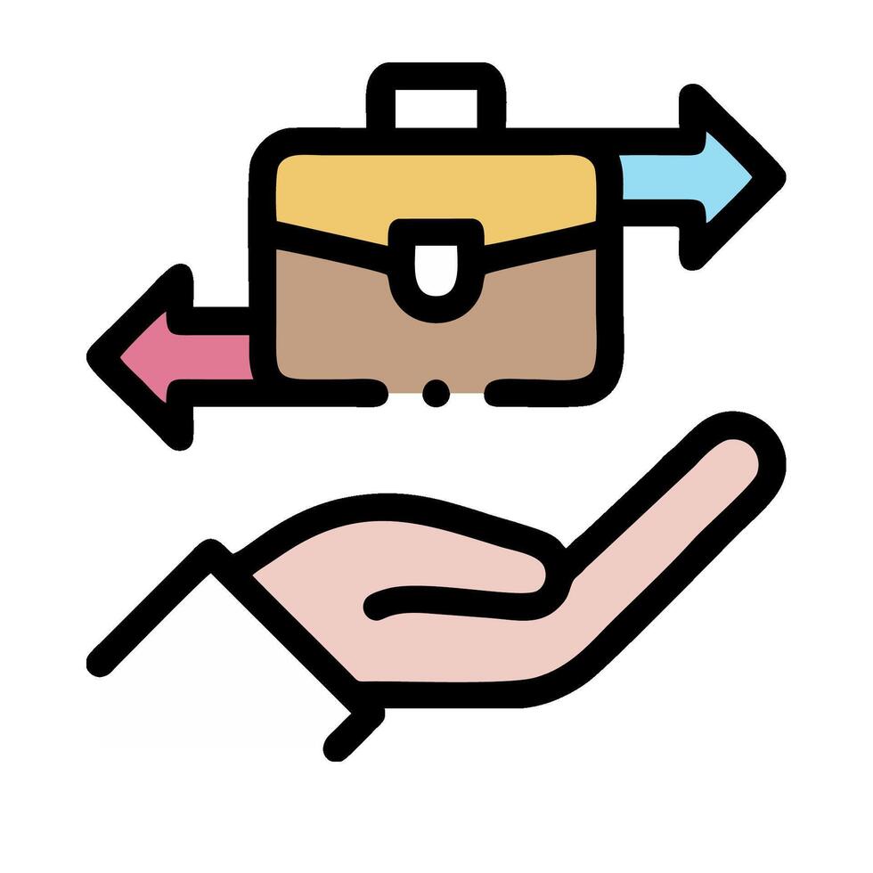A hand holding a briefcase and an arrow pointing to it vector