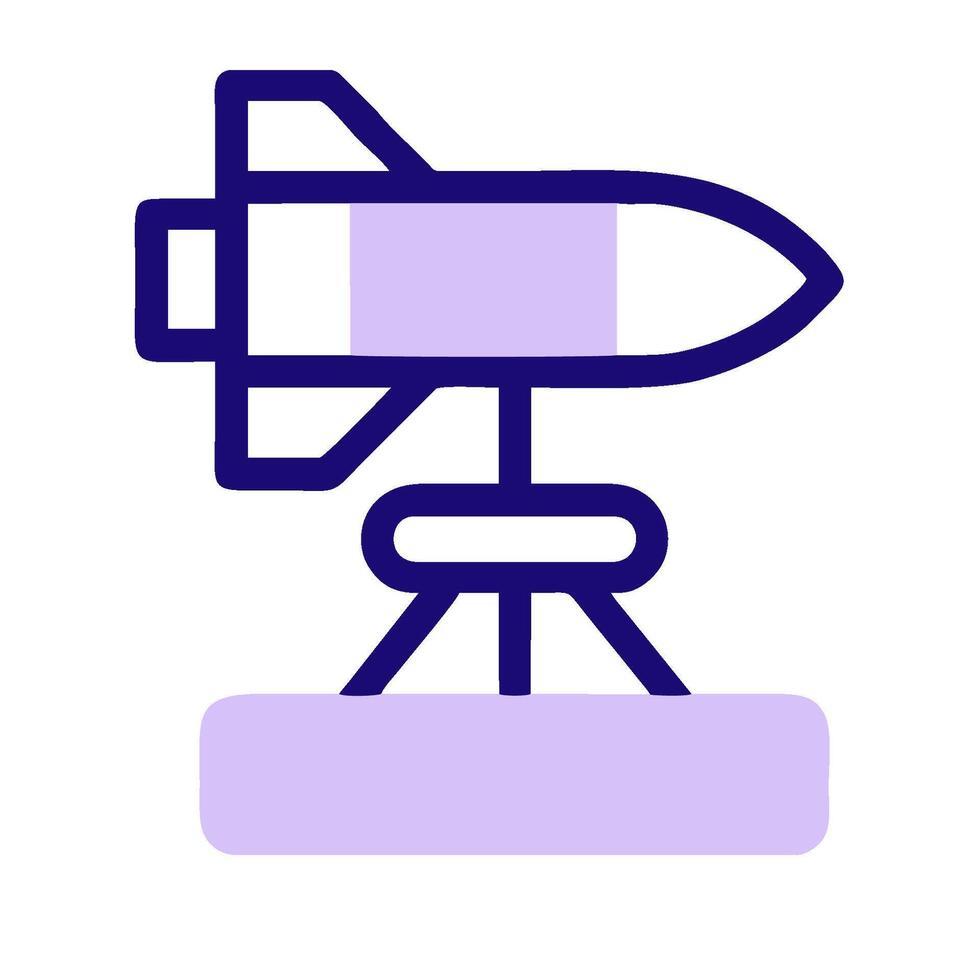 A purple rocket on a stand with a purple background vector