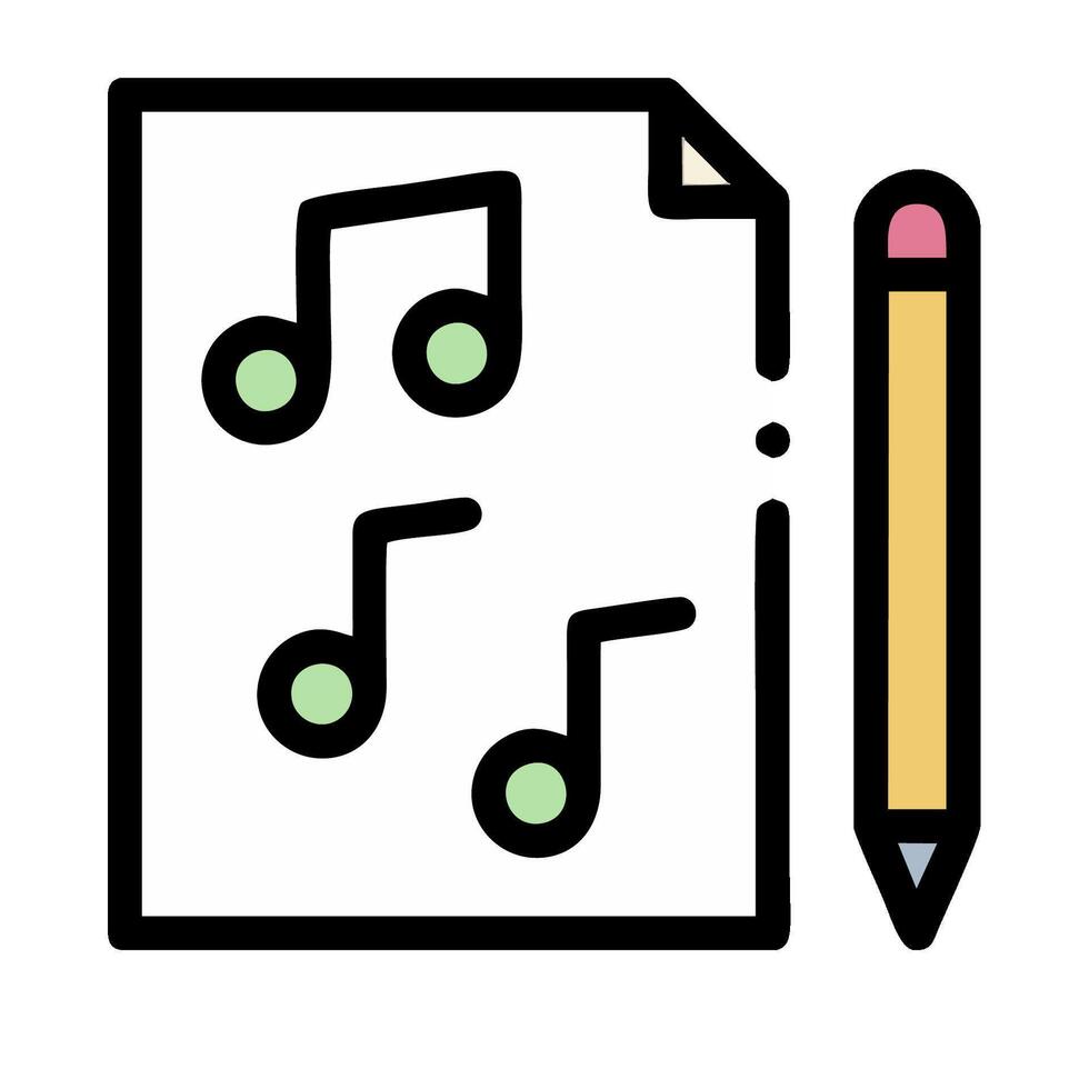 A pencil and sheet of paper with music notes vector