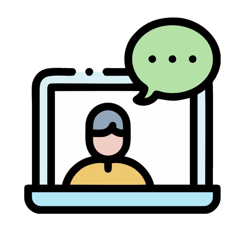 A person is talking on a laptop with a speech bubble vector