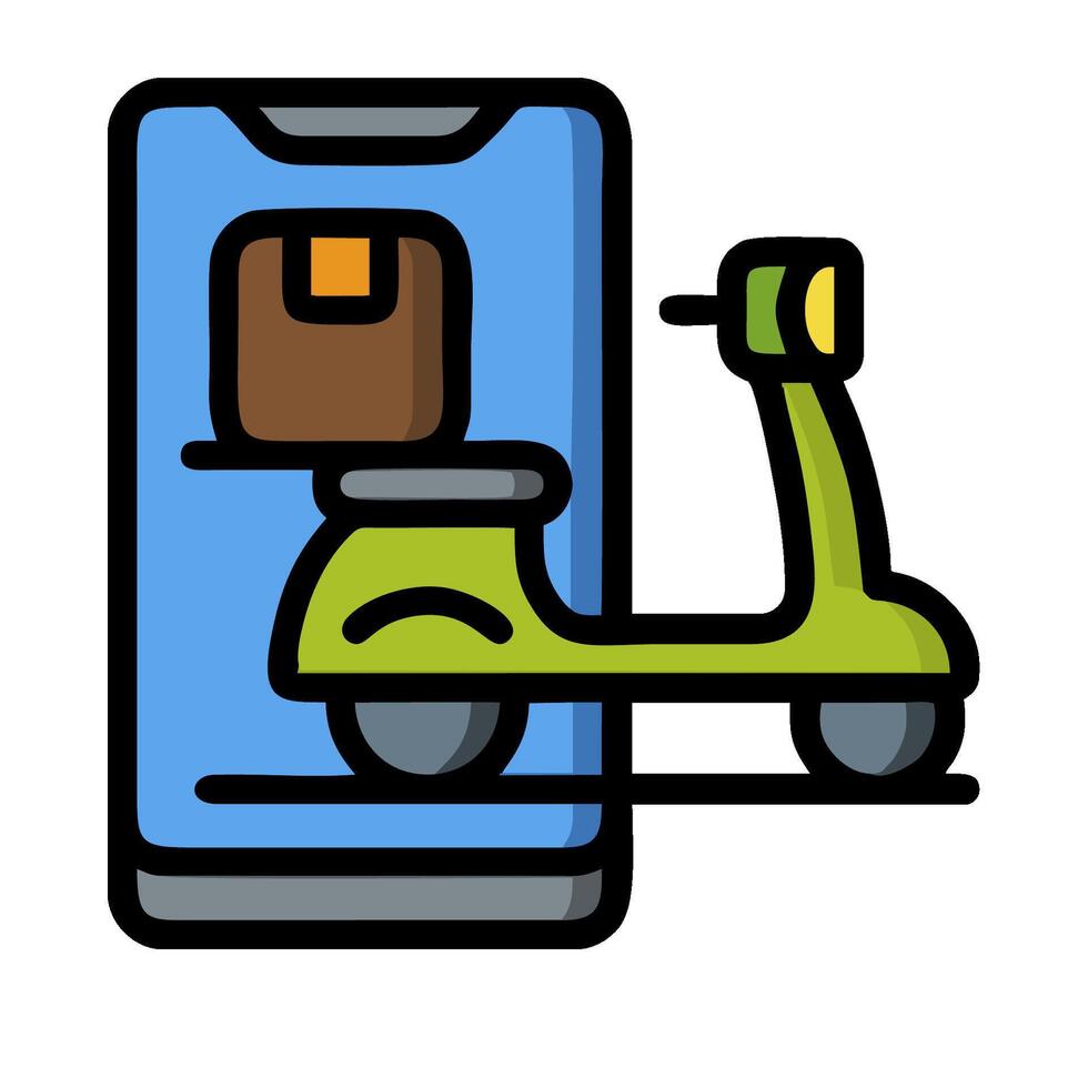 A scooter is parked next to a phone vector