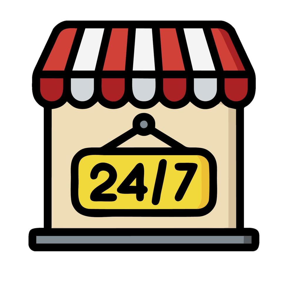 A store with a sign that says 24 7 vector