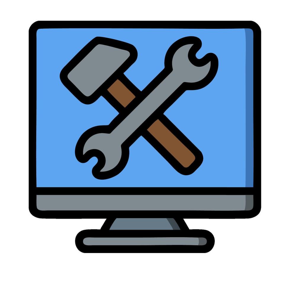A computer monitor with a hammer and wrenches vector