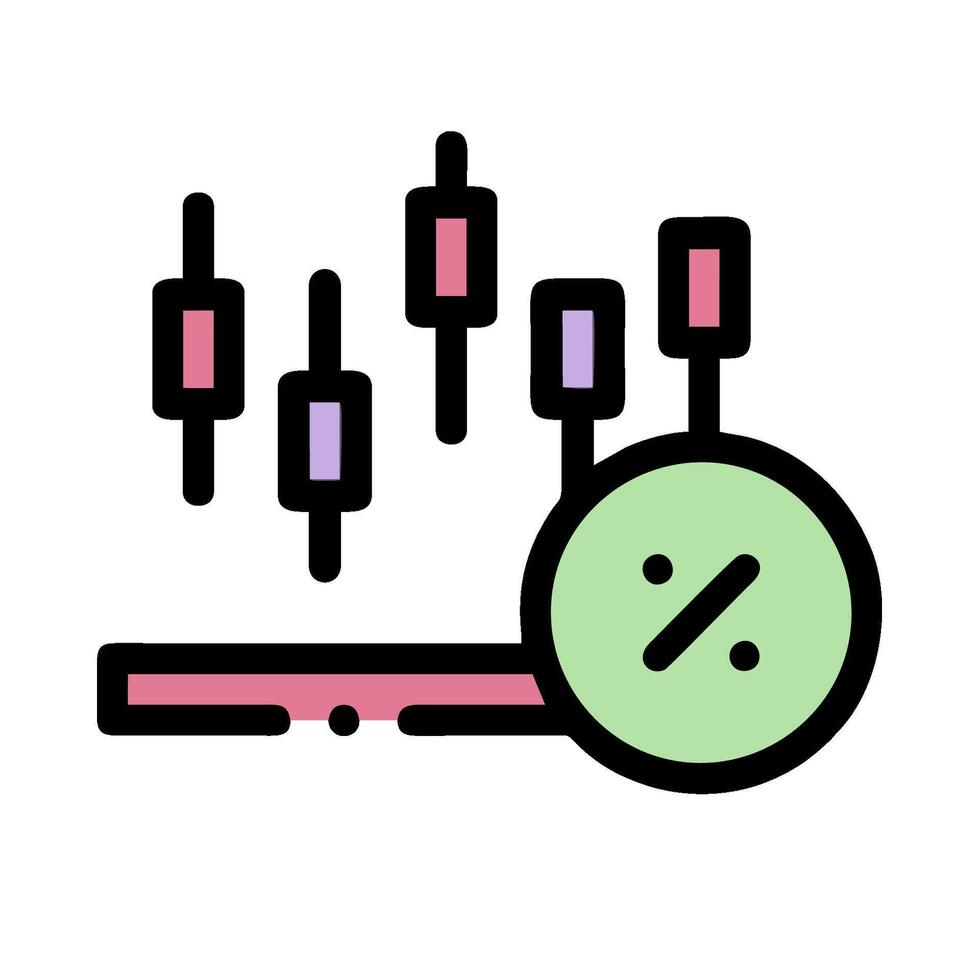 A green and pink icon of a clock with a percentage sign vector