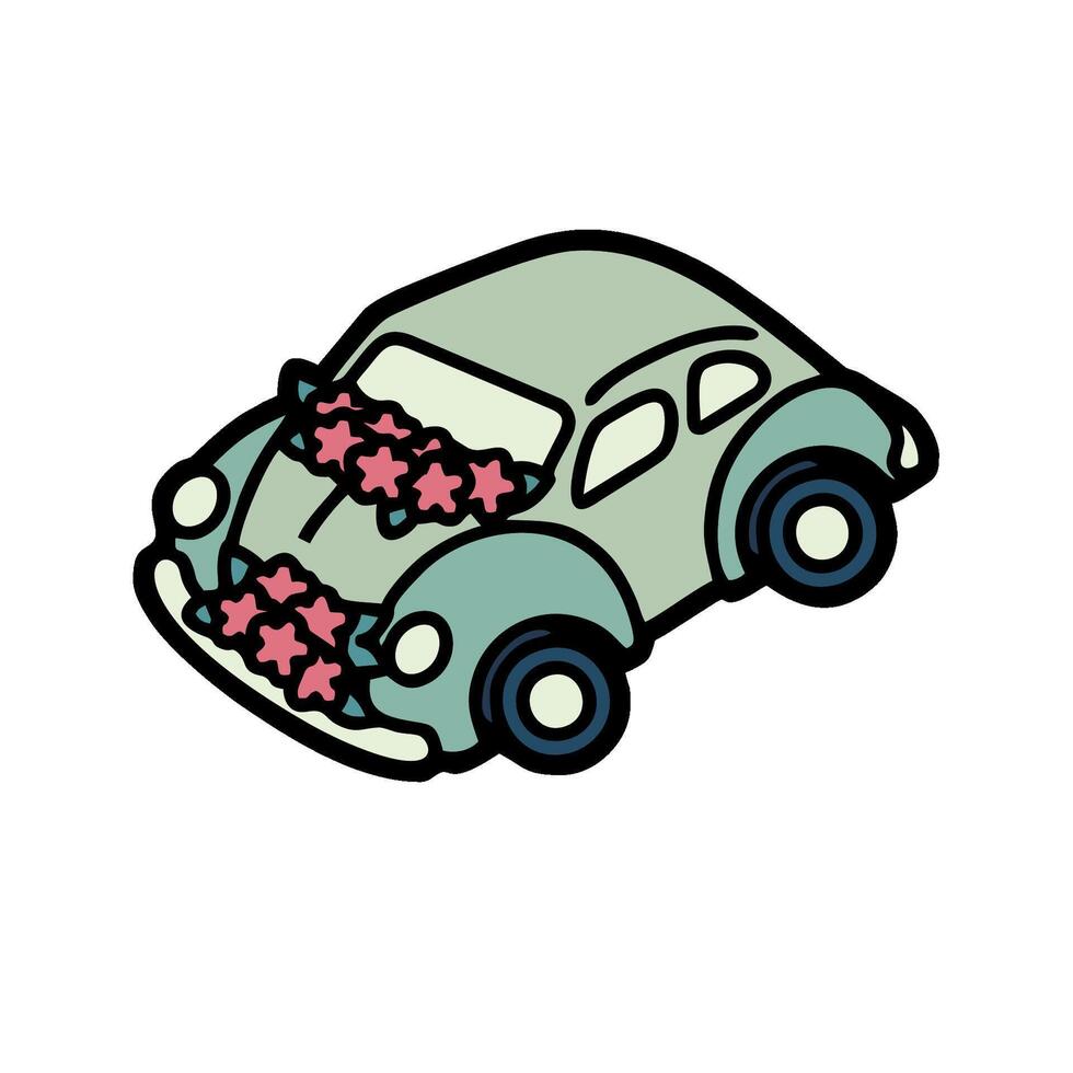 A cartoon car with flowers on the hood vector