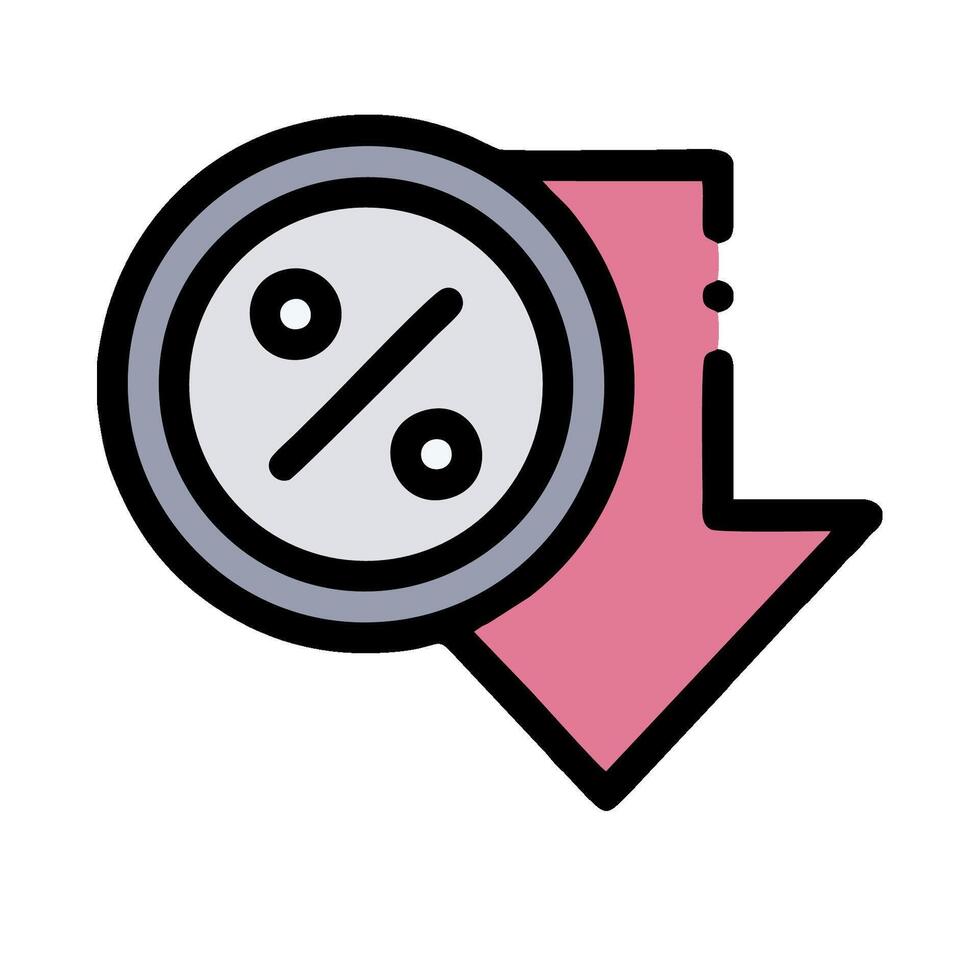 A pink arrow pointing down with a percentage sign vector