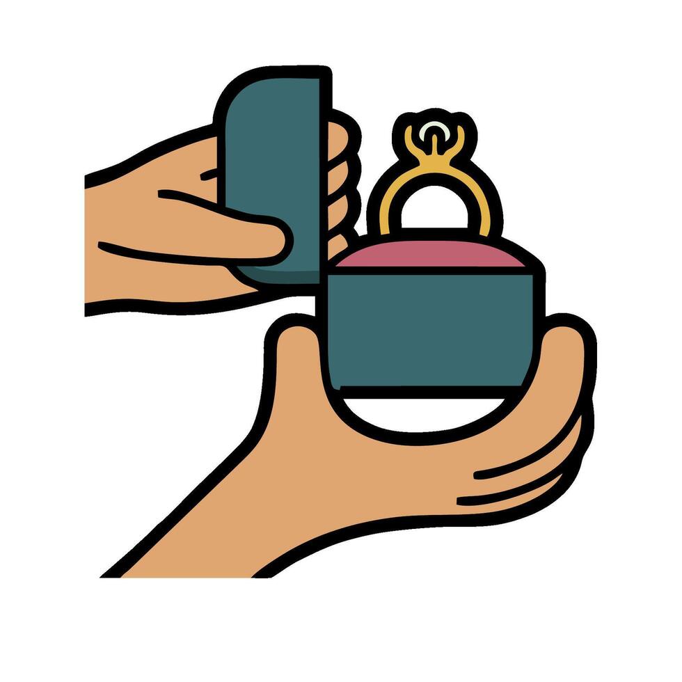 Hand holding a box with a ring inside vector
