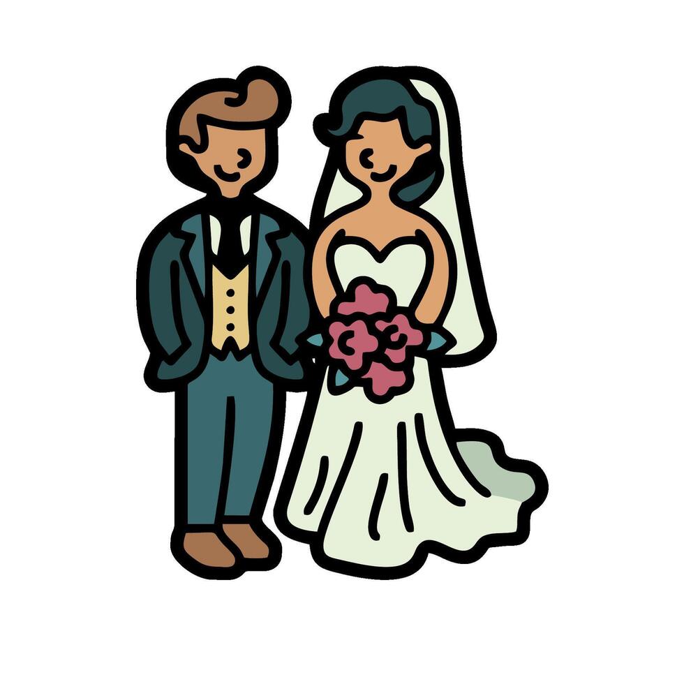 A cartoon illustration of a bride and groom vector