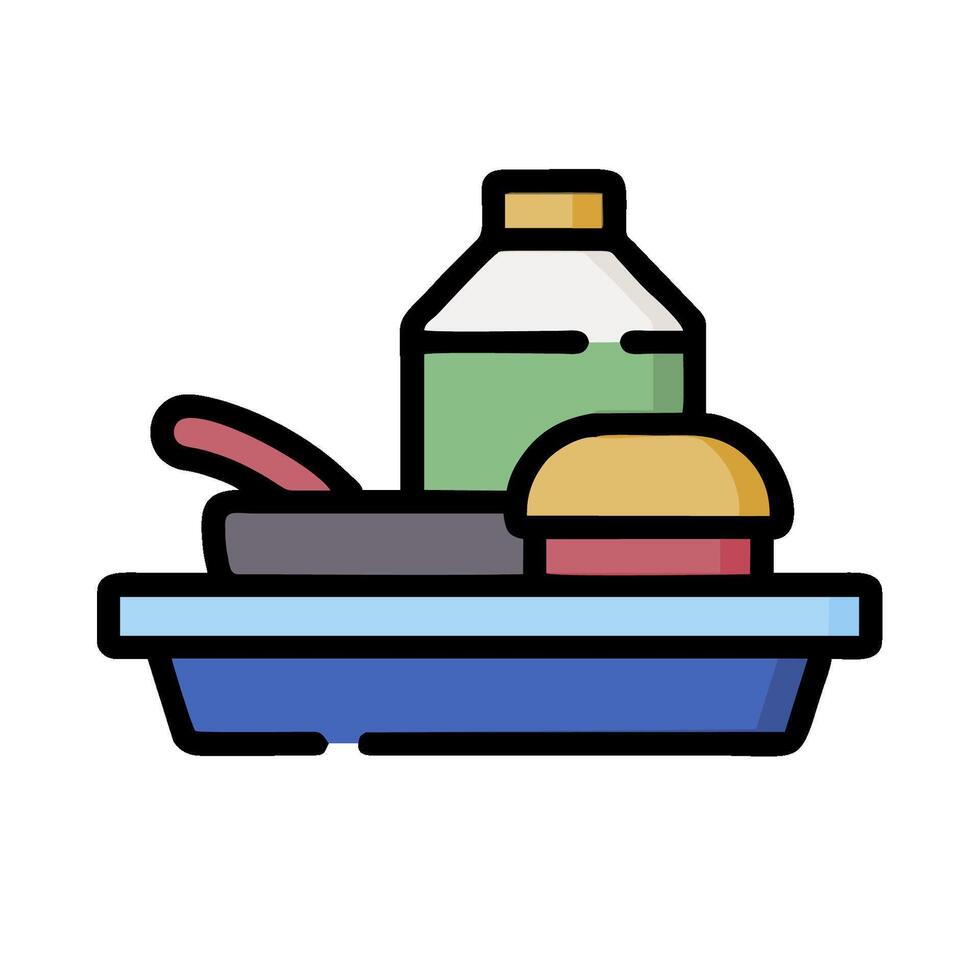 A tray with food and a bottle of water vector