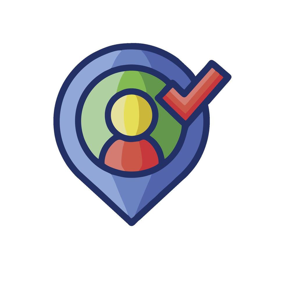 A map pin with a person in the center and a tick vector