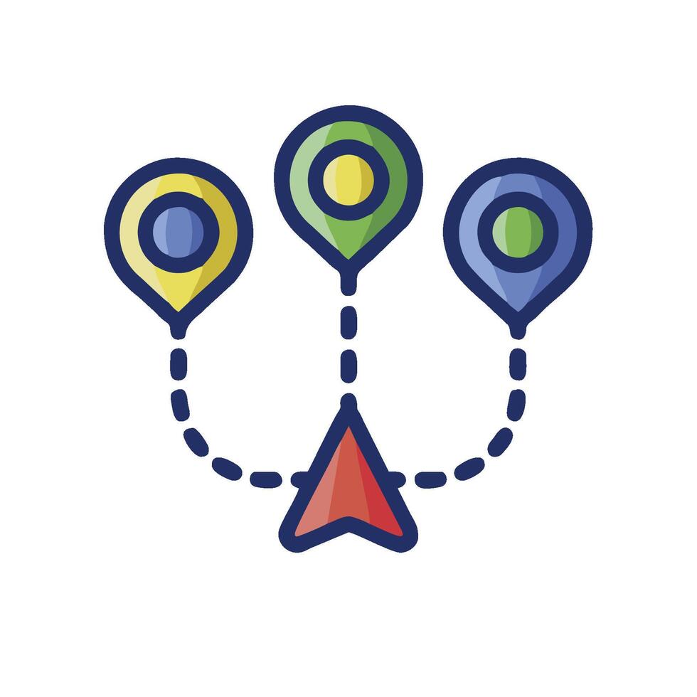 A map with three pins and a pin point vector