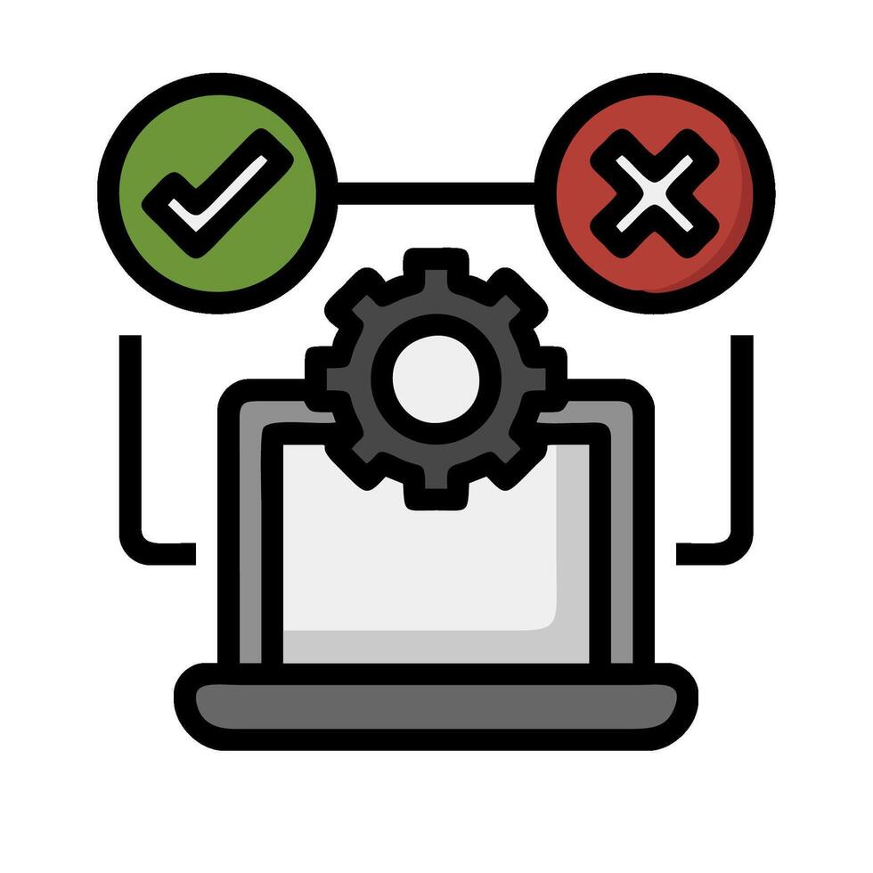 A computer with a check mark and a gear vector