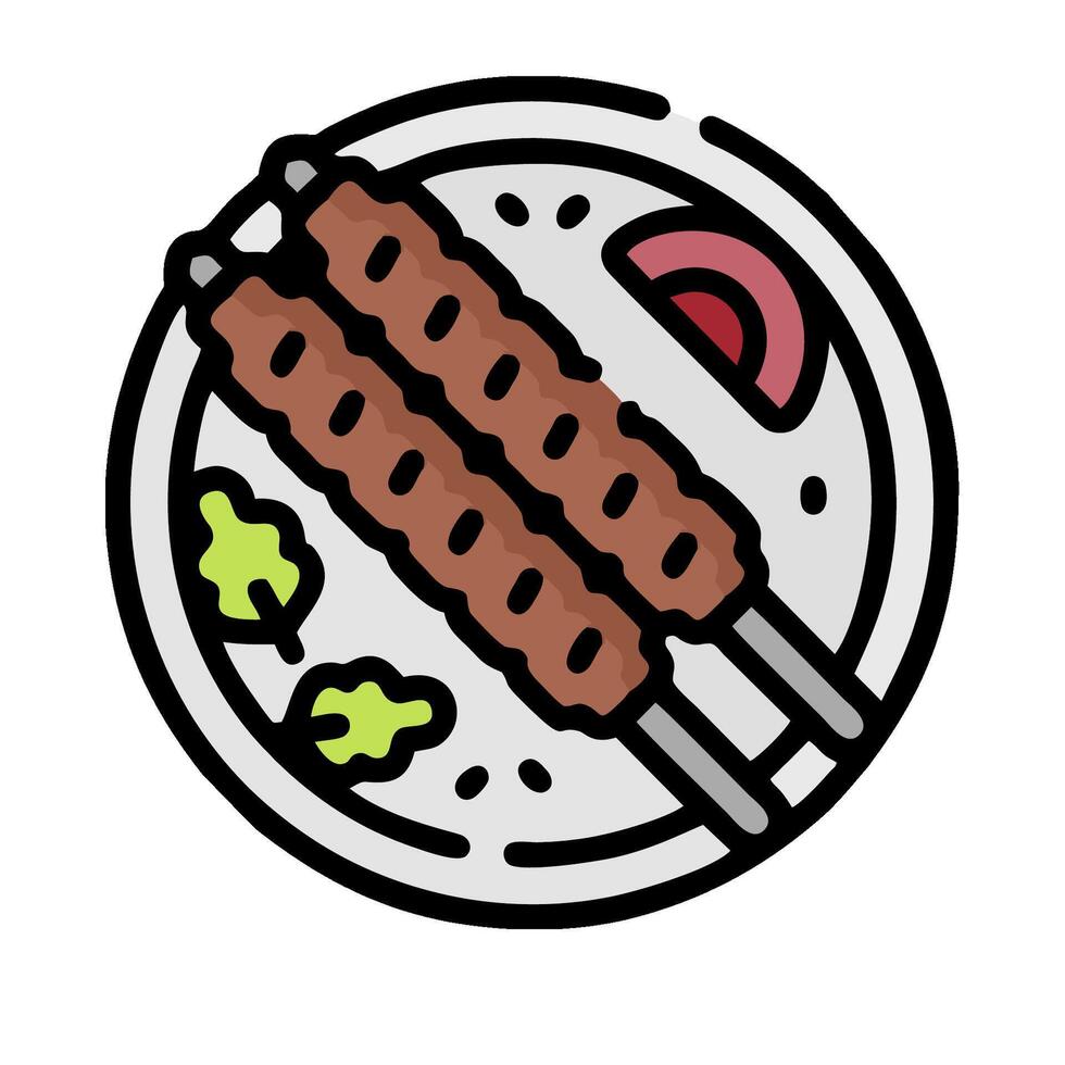 A plate with meat and vegetables on it vector