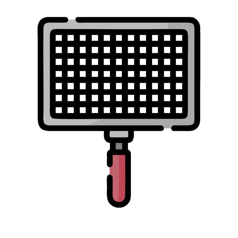 A black and white illustration of a net with a red handle vector