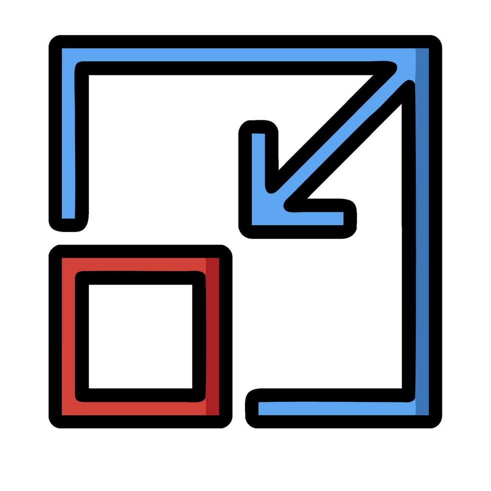 A red and blue square with an arrow pointing to it vector