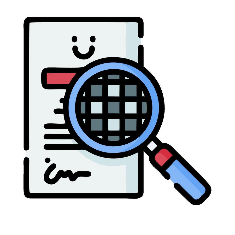 Magnifying document with smiley face illustration vector