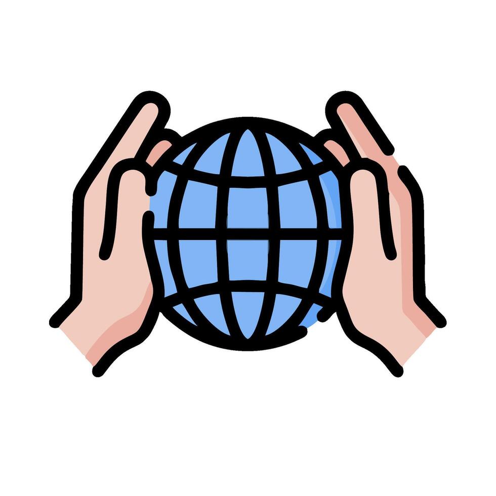 Hands holding a globe icon on a white background vector