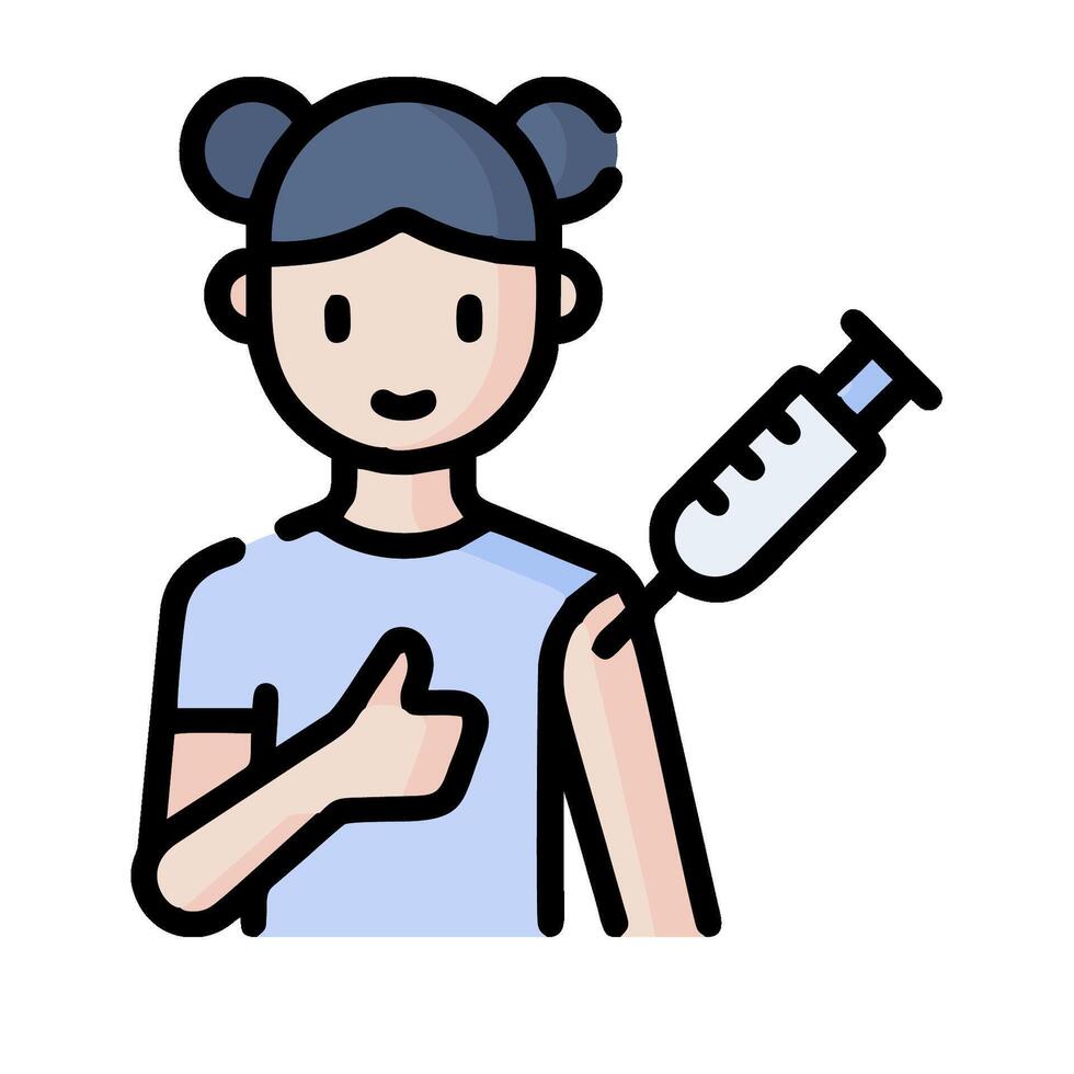 A woman holding a syringe and giving a thumbs up vector
