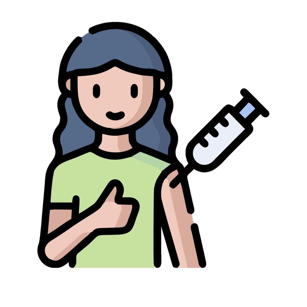 A woman holding a syringe and giving a thumbs up vector