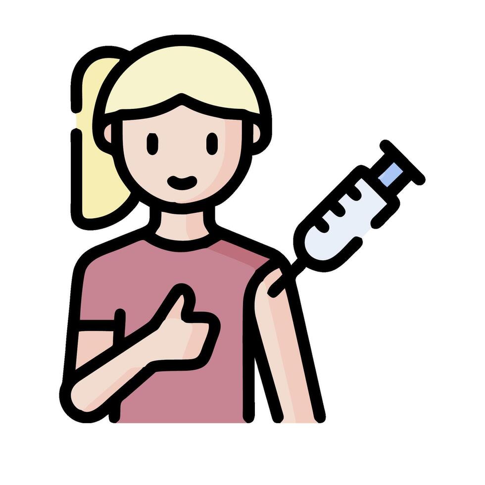 A woman holding a syringe and giving a thumbs up vector