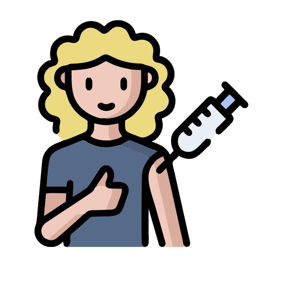 A cartoon woman holding a syringe and giving a thumbs up vector